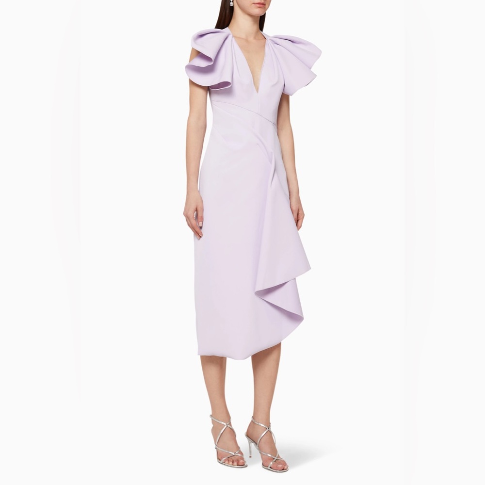 Acler Redwood Ruffled-sleeve Midi Dress In Purple - Picture 3 of 11
